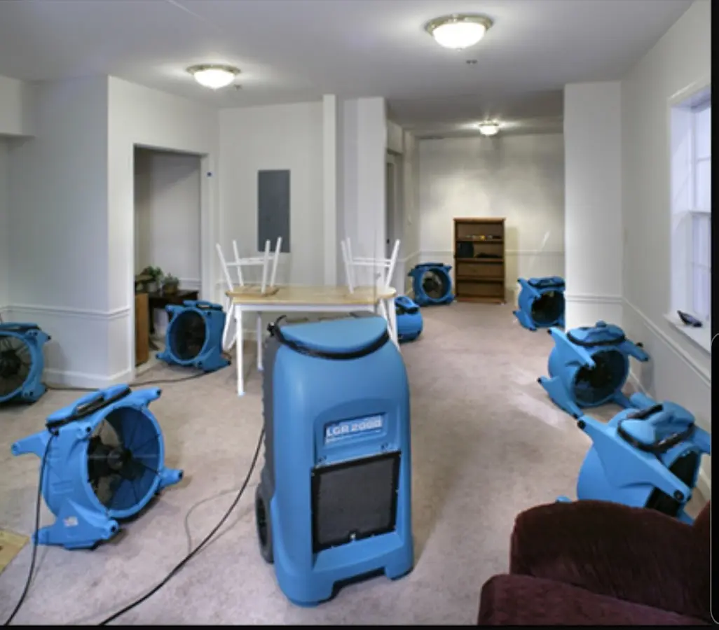 Air movers and dehumidifier setup for Water Damage Restoration in Glassboro